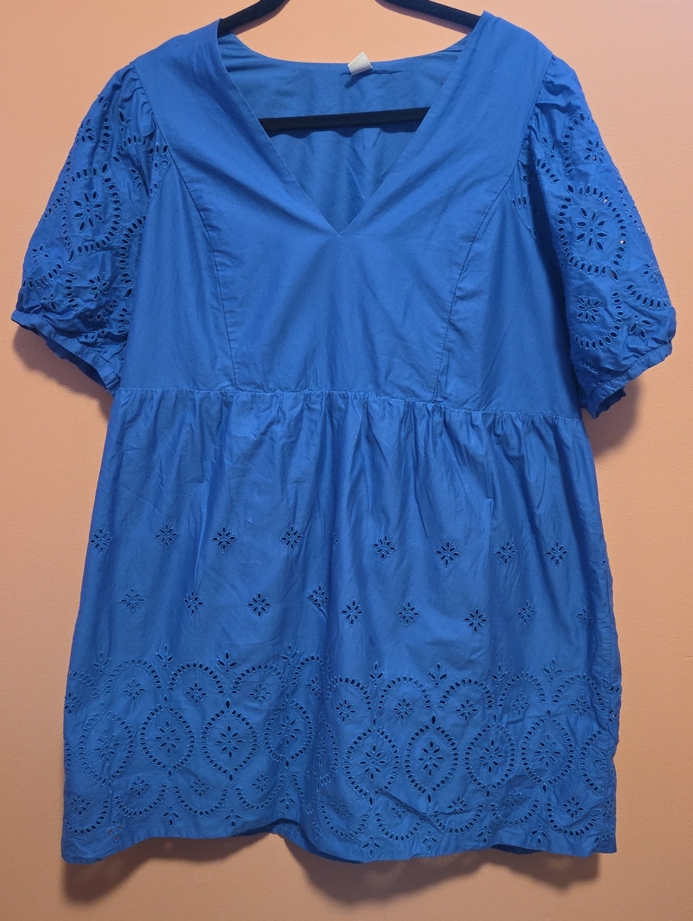 Blue Eyelet V-Neck Babydoll Dress